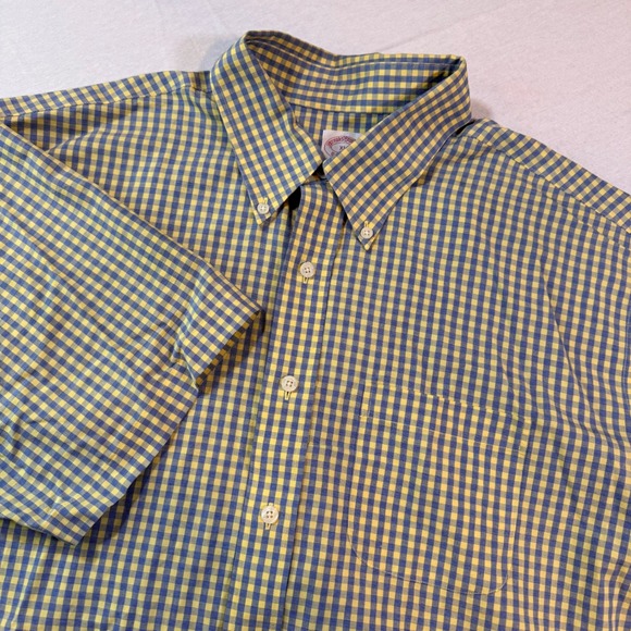 Brooks Brothers Other - Brooks Brothers Button Down‎ Mens XL Yellow/Blue Gingham Non-Iron Preppy Office